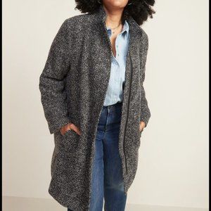 Old Navy - Oversized Soft-Brushed Funnel-Neck Coat (Black Marl) Size: Large